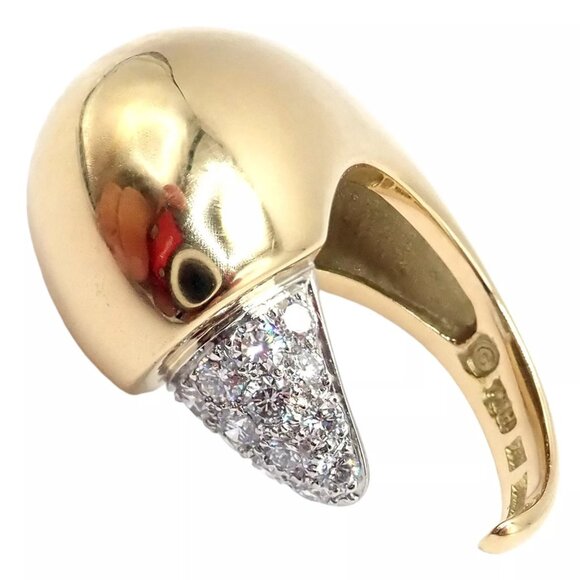 Authentic! Tiffany & Co. Elsa Peretti 18k Yellow Gold Diamond Bird Ring - Picture 1 of 11